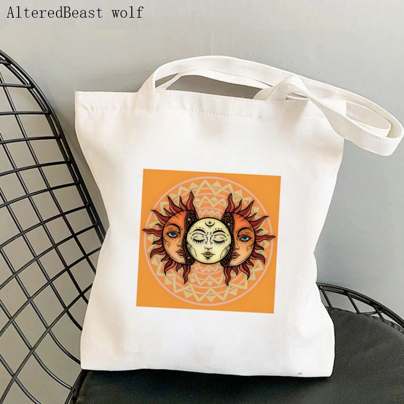 Frauen Käufer tasche mond sonne Tarot Gedruckt Kawaii Tasche Harajuku Einkaufen Leinwand Käufer Tasche mädchen handtasche Tote Schulter Dame Tasche: b2655