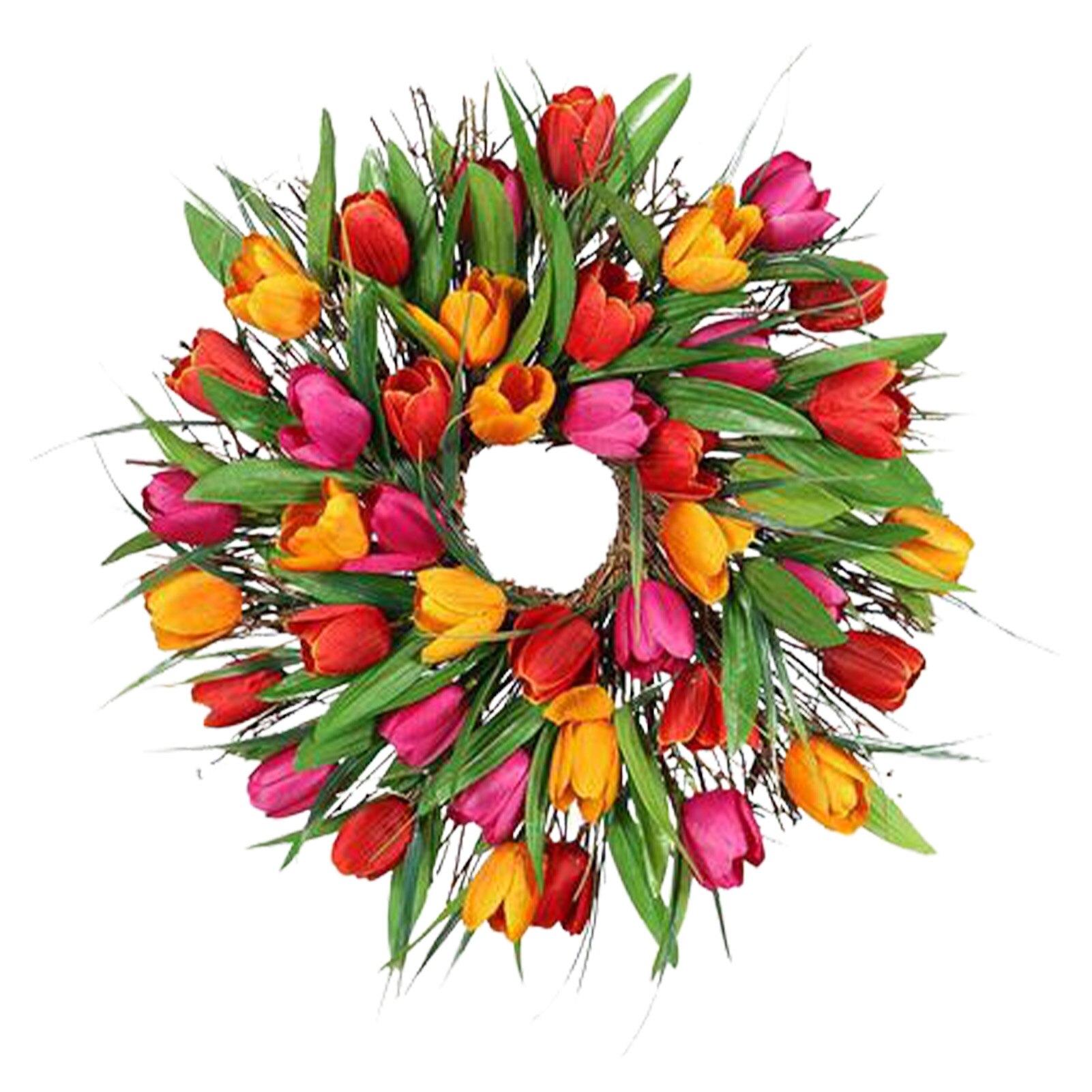 Tulip Wreath 12 Inch Wreath For Front Door Spring Summer Fall Wreaths All Year Around For Outdoor Indoor Door Wall Window: Orange