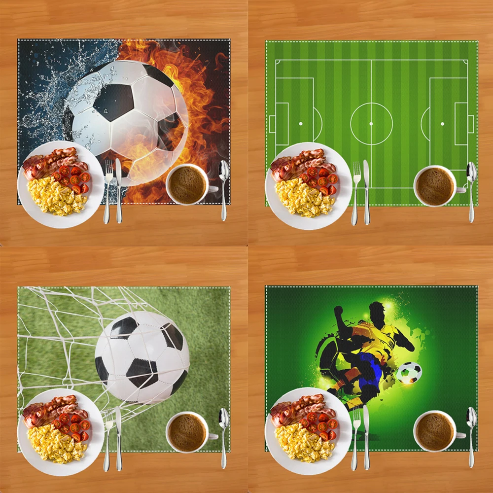 FußBall Fußballfeld Druck Tischset für Esstisch Leinen Geschirr matt Kaffeetasse Pads Esstisch Matten Küchen zubehör