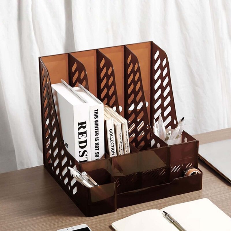 Desktop 4-Raster Bestand Map Verticale Tijdschrift Organizer Met Pen Houder 3 Containers Etiket Venster Voor Kantoor School