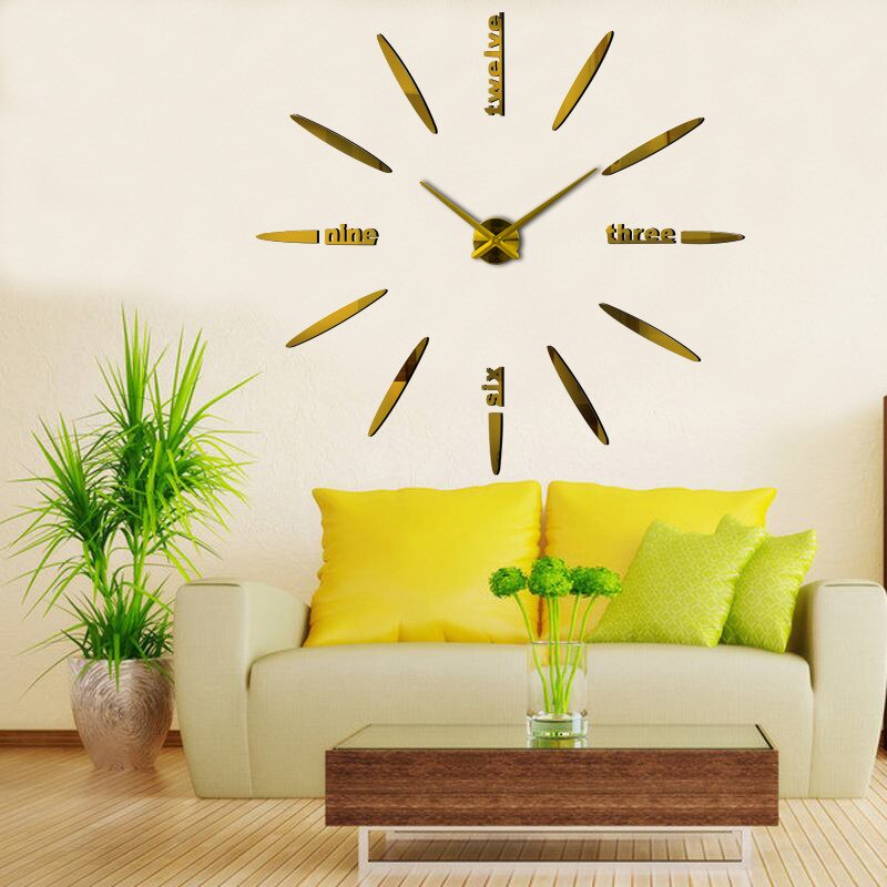 modern 3D acrylic large mirror wall clock diy decorative quartz watch clock home decoration garage sticker klok: gold 078