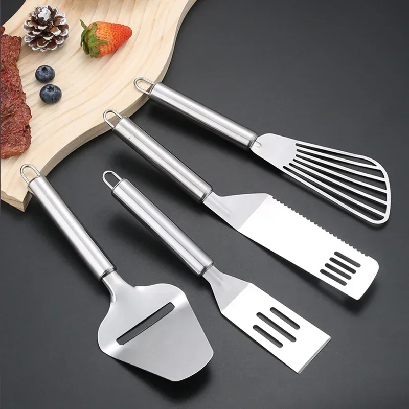 Espátula ranurada de acero inoxidable para pescado, pescado plano, rebanada de carne, espátula para freír, pala giratoria, suministros de cocina, utensilios de cocina