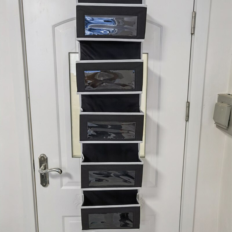 Over The Door Pocket Organizer Hanging Closet Clear Window Storage Bag with Mental Hooks for Children Nursery Closet Home TJ6953: Black