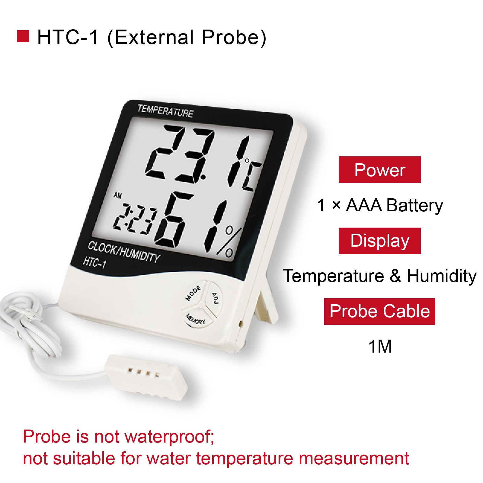 Hög precision htc -1 htc -2 termometer hygrometer med extern sond temperatur- och fuktighetsmätare för industriellt växthus: Orange