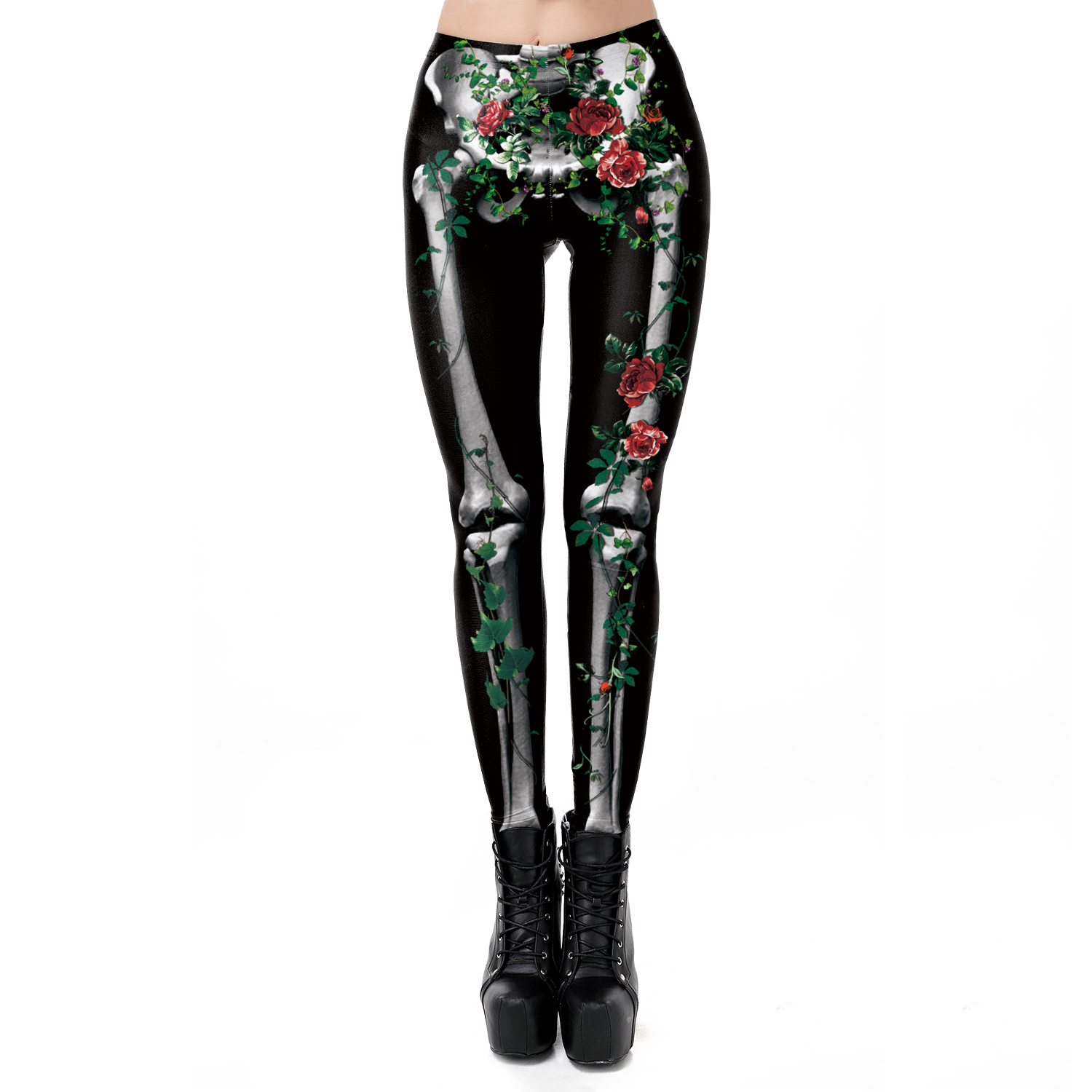 Nadanbao-mallas con estampado de calavera rosa para mujer, pantalones para de Halloween, ropa de calle para vacaciones y Festival, pantalones ajustados de cintura media: L / Gris