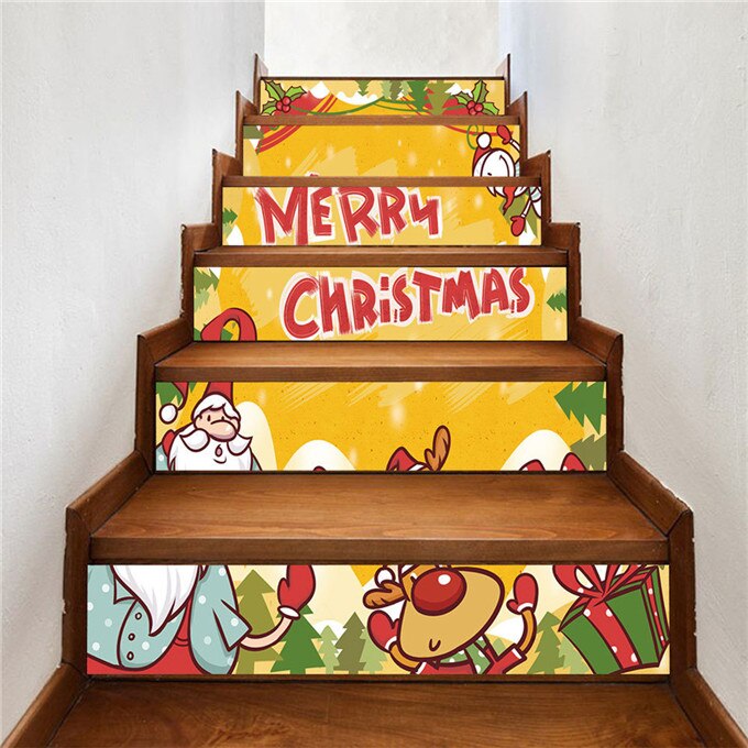 Noël bonhomme de neige escalier décor autocollants PVC étanche escalier affiche auto-adhésif papier peint pour couloir escalier décalcomanies: LT209 / 13pcs