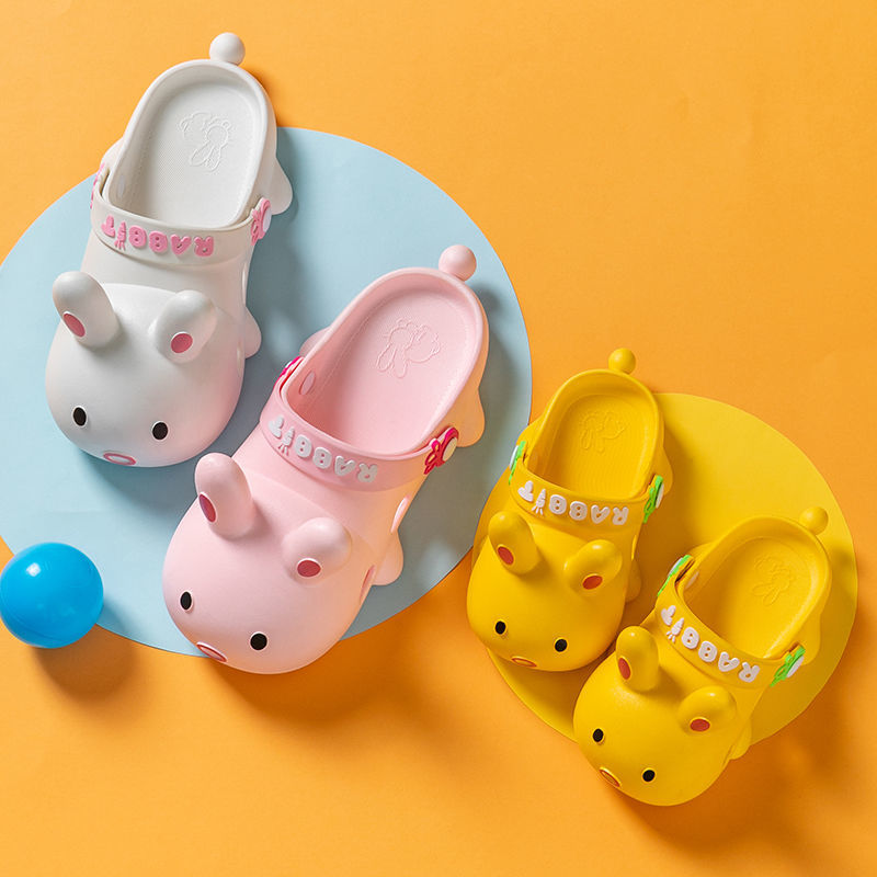 Unisex Pink Rabbit Children Sandals Summer Comfort Non-Slip Soft Sole Kids Clogs Outdoor Beach Sandals Girls Bathroom Slippers