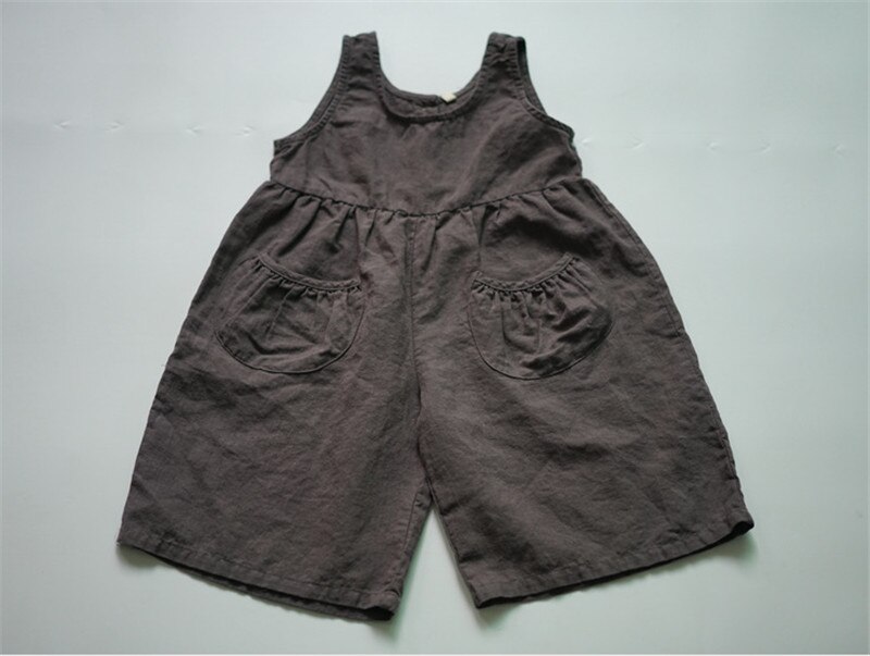 Drenge og piger bomuldslinned jumpsuit korea baby børn afslappet løs buksespædbørn klatringstøj små børn romper: Hd23 grå / 12m