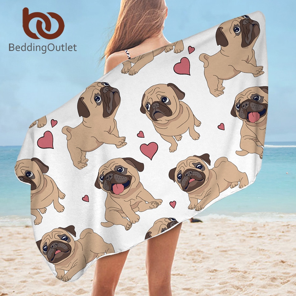 BeddingOutlet-Toalla de baño Hippie Pug para adulto, toalla de playa de microfibra con dibujos de animales, manta de Bulldog, 75x150cm