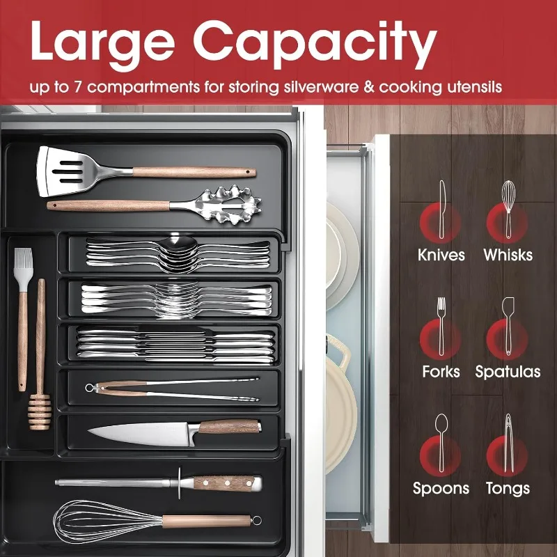 Besteck, erweiterbare Küchenschublade, Küchen-Organizer, verstellbarer Speisekammer-Organizer, Utensilien-Besteck-Schublade für Gabeln, Messer