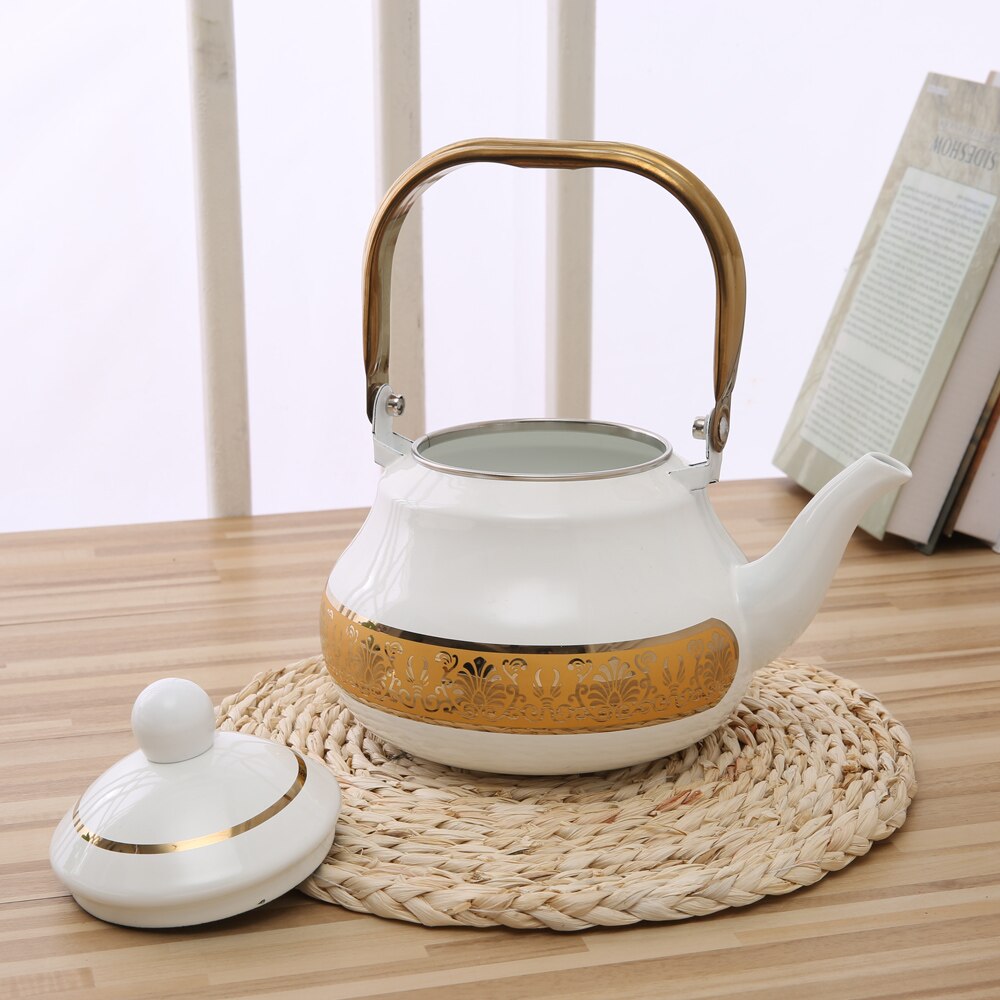 2.0L Golden White Enamel Pot Traditional Chinese Tea pot Pear shaped pot Thickened Water Kettle Electromagnetic Furnace Gas Pot