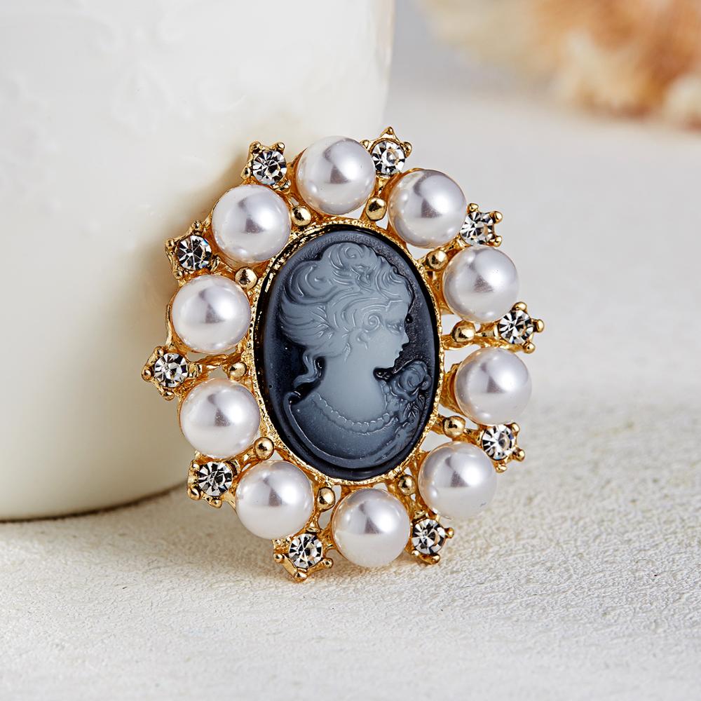 Crystal Rhinestones Cameo Vintage Broches Voor Vrouwen Queen 'S Cameo Beauty Hoofd Broche Pin Kleding Accessoires Meisjes