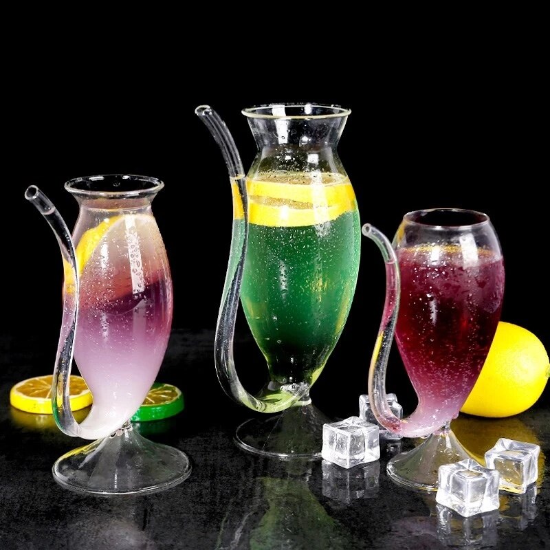 Tasse en verre de Vampire avec paille intégrée pour jus, verre de vin , tasse de verrerie transparente avec Tube de paille pour H