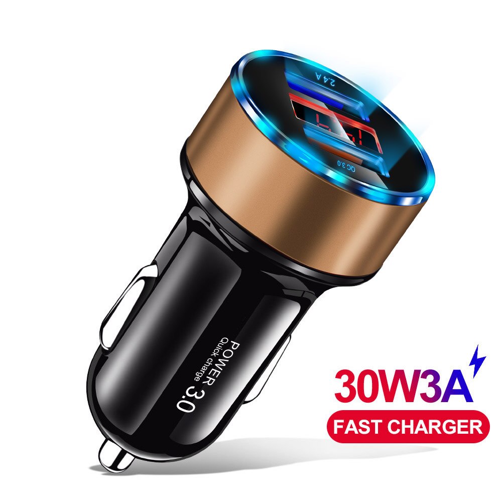 OLAF QC 3.0 Dual Fast Charger 5V 3.1A Car Charger For iPhone X Xr Samsung Galaxy Note 10 9 USB Car-Charger Phone Charge Adapter: Gold