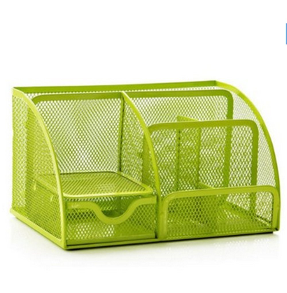 Mesh Desk Organizer --Office/Home Desktop Caddy Pencil Holder with 6 Compartments (Green)