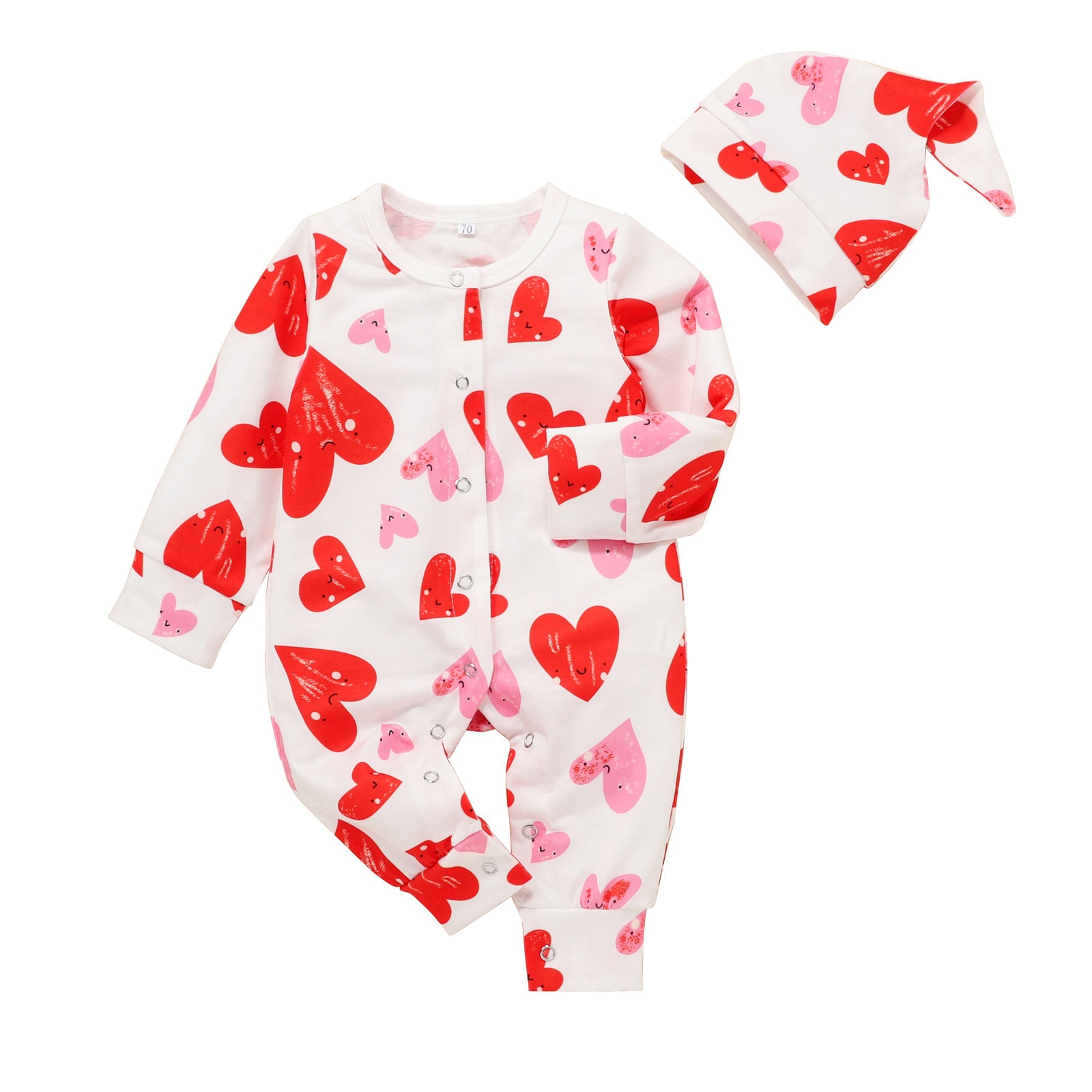 Romper Newborn Infant Baby Boy Clothes 3 to 6 months Girls Valentines Love Heart Printing Long Sleeve Romper+Hat Outfits