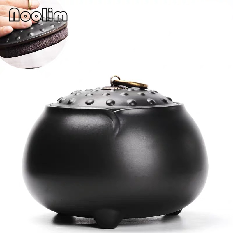 Botes de arcilla púrpura hechos a mano, frascos de especias sellados creativos, caja de almacenamiento de alimentos de cerámica con tapa, portátil, de viaje, Caddy de té Puer: F