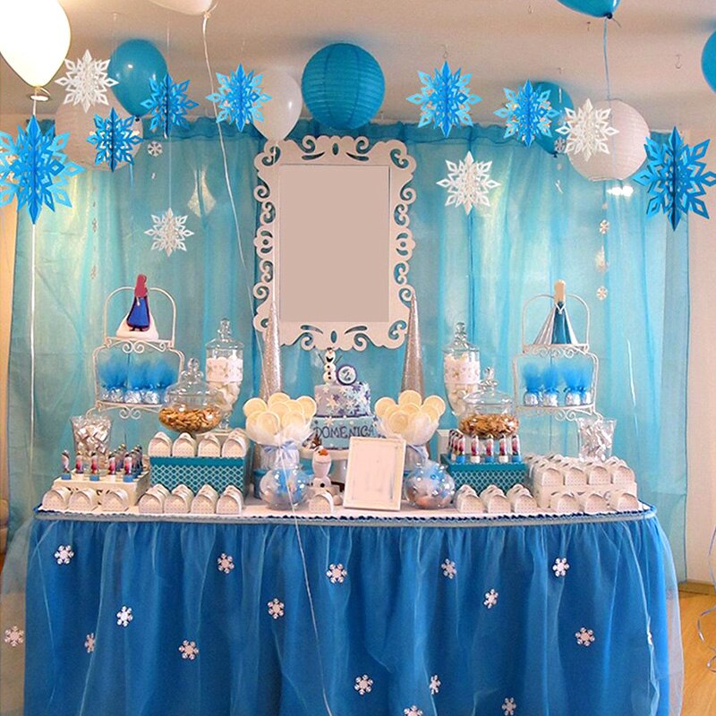 6 Stks/set 3D Holle Sneeuwvlok Papier Slingers Sneeuwvlokken Party Muur Opknoping Ornamenten Kerst Decoraties Voor Home Decor: Light blue