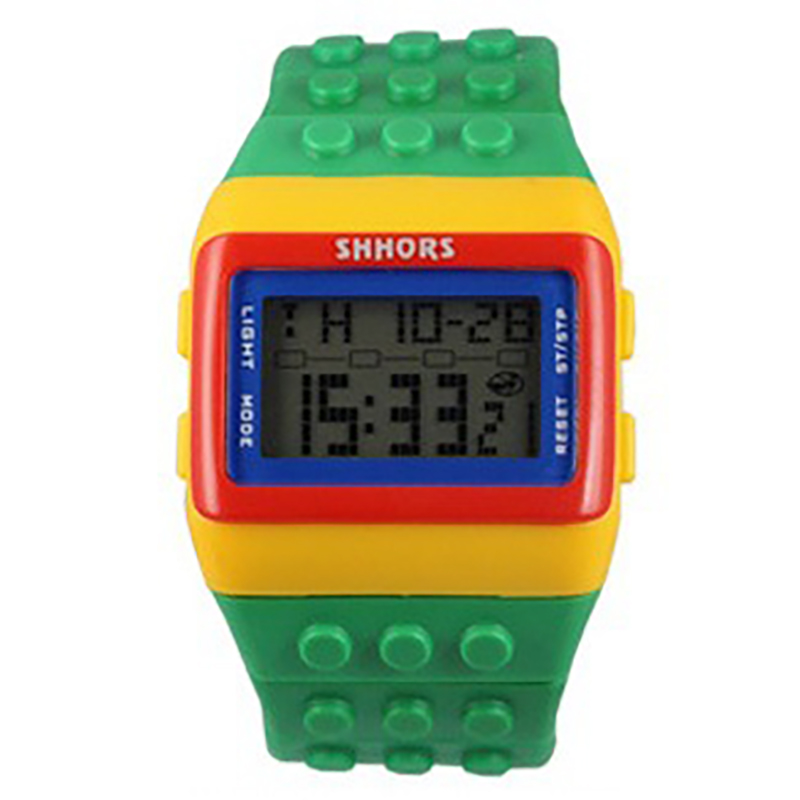 ML02 Modieus herenhorloge, kleurrijk multifunctioneel elektronisch horloge met bouwsteen, waterdicht dameshorloge met nachtlampje: green