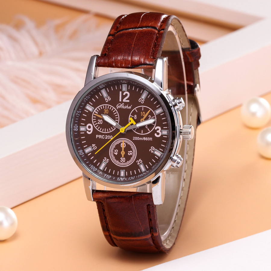 Man Horloge Blue-ray glas neutrale quartz simuleert pols epidermale Lederen Band horloge