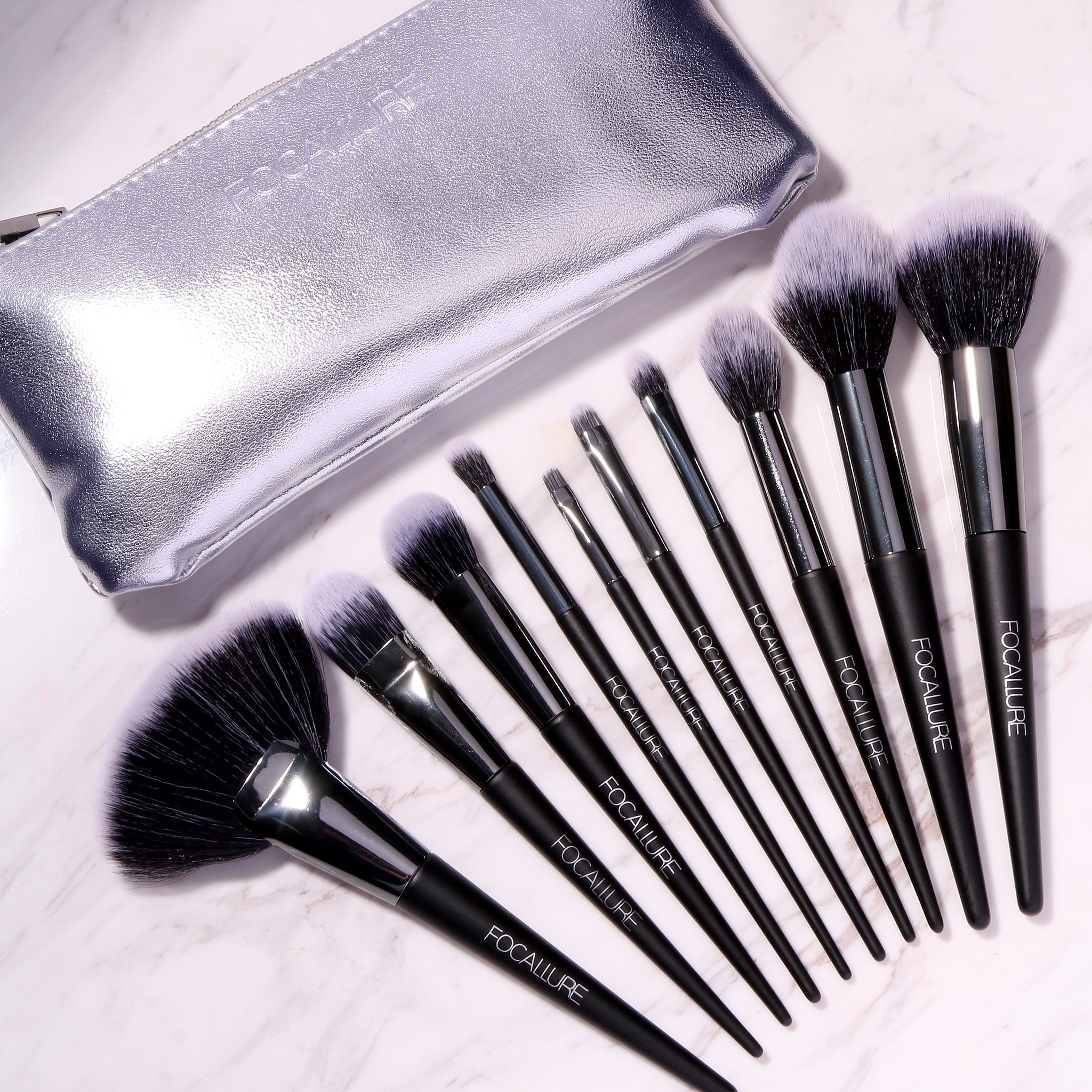 FOCALLURE 10PCS Makeup Brushes Set Foundation Eyeshadow Powder Lip Kits Makeup Brush Cosmetics Kits