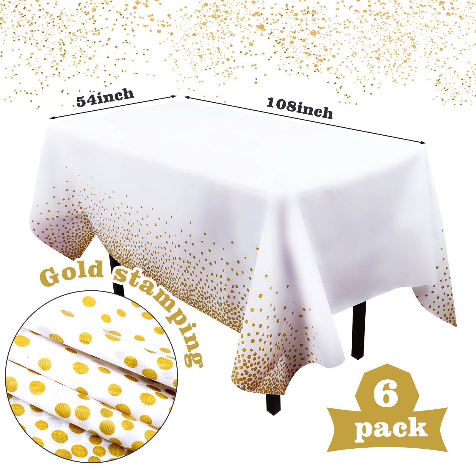 6Pcs 137*274 cm Rose Gold Tablecloth Gold/Pink Dot table cover for adult Happy Birthday Party Supplies Wedding Party Decorations: B