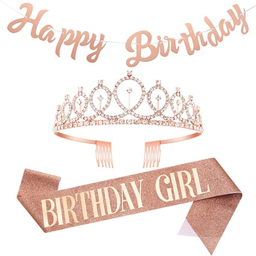 Geburtstag Mädchen Schulter Gurt Krone Banner 3 stücke Gesetzt Glücklich Geburtstag Party Dekor freundlicher Mädchen jubeln Geburtstag Mädchen Gefälligkeiten: Tiefe Saphir