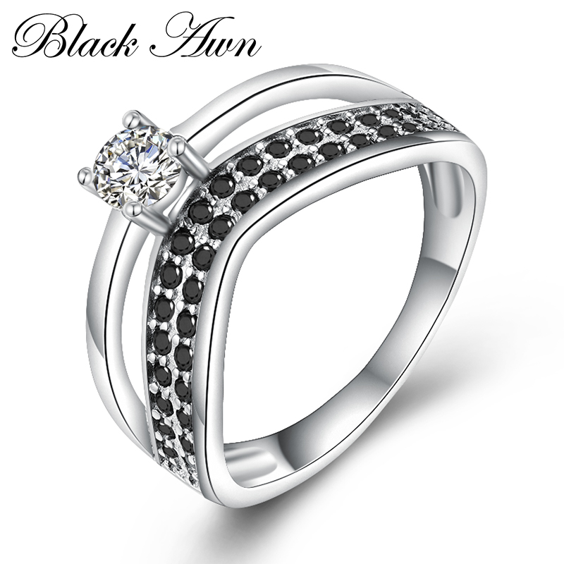 BLACK AWN 2024 New Genuine 100% Sterling 925 gioielli in argento anelli di fidanzamento quadrati per regalo donna C384