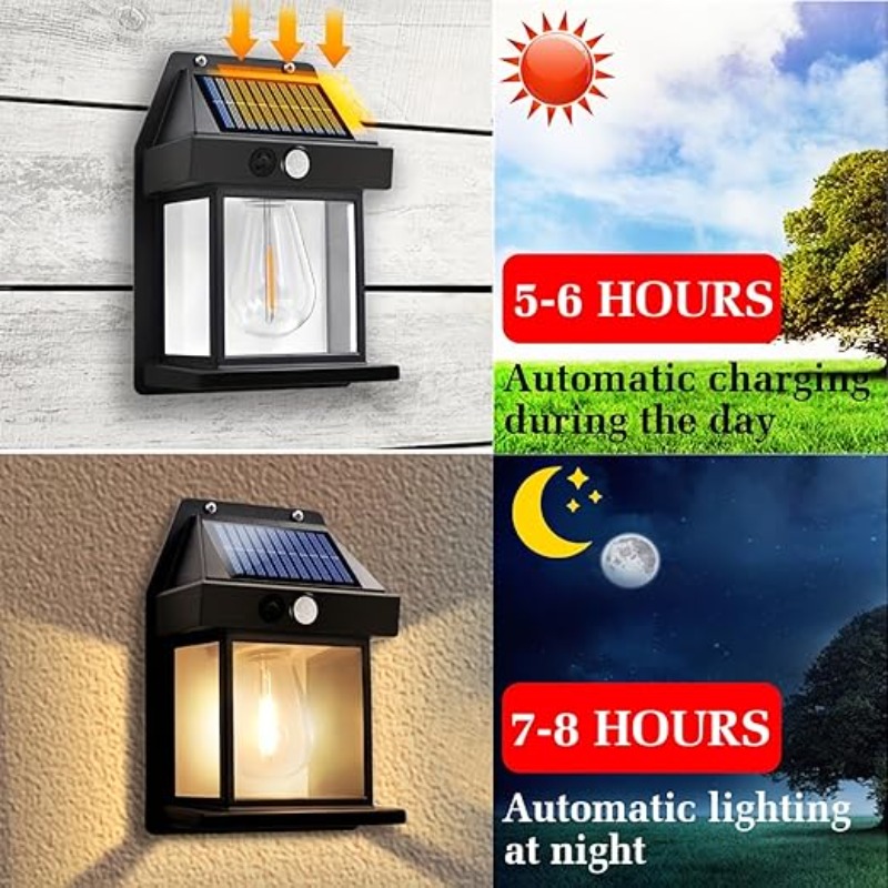 1/2/4 Solarnych Lamp Ściennych Zewnętrznych Ogrodowych z Czujnikiem Ruchu IP65 Wodoodpornych na Gank, Balkon, Taras, Garaż, Ogrodzenie, Dziedziniec