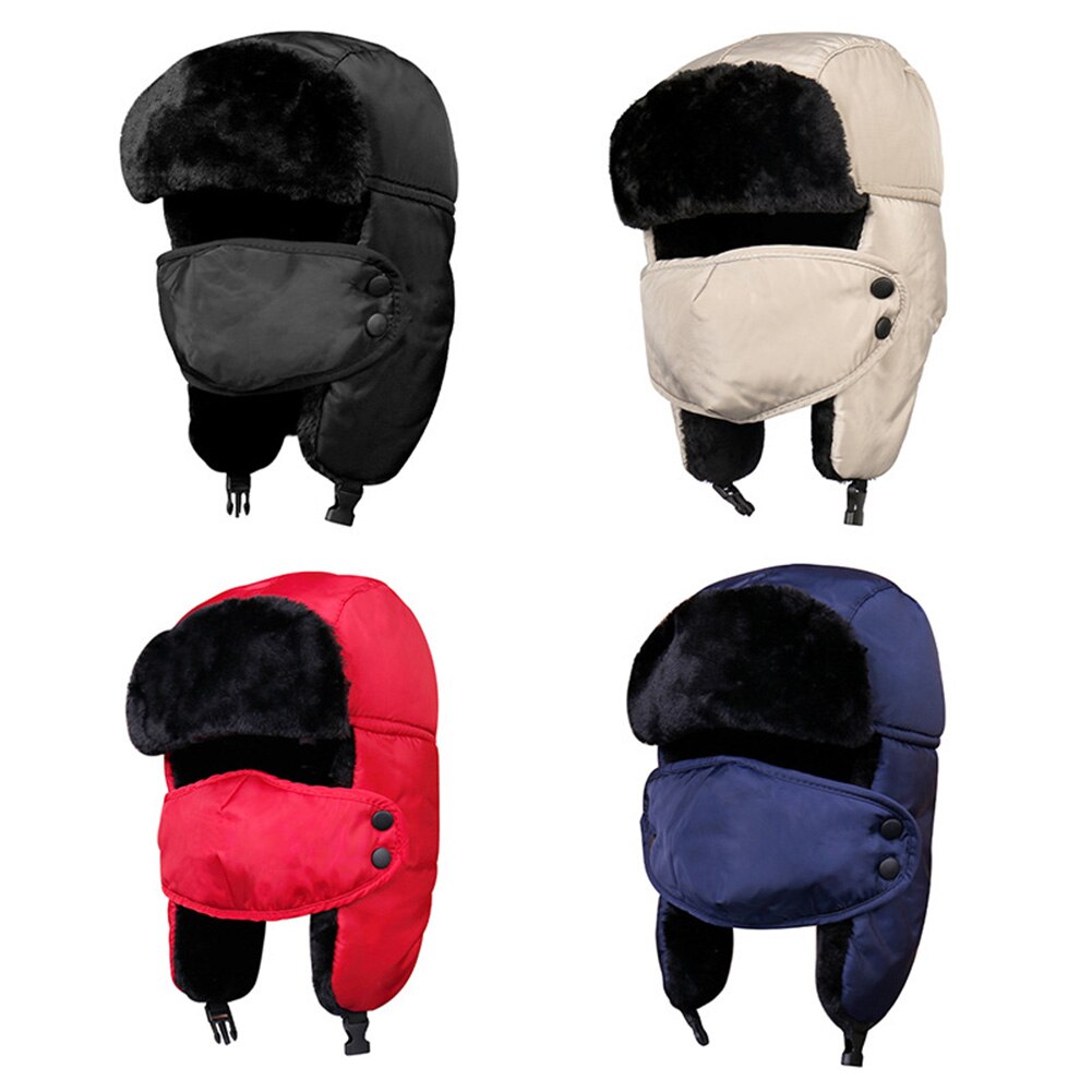 Winter Unisex Face Mask Earflap Plush Lined Hat Thick Warm Outdoor Riding Cap