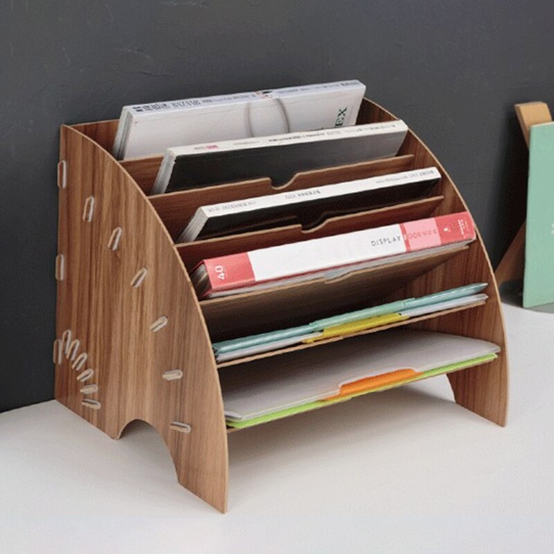 Fan-Shaped Wooden Desktop File Holder Office Desk Organizer Document File Cabinet Magazine Book Shelf Stationery Storage Supply