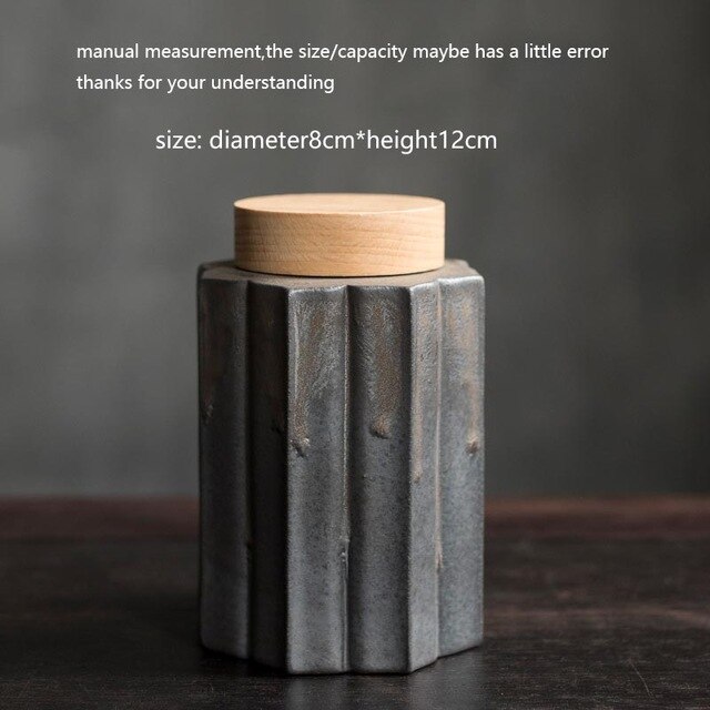 Tea Caddies Tea Storage Jar Ceramic Geometric Seal Caddy with Wood Cover Container Tea Ceremony Teaware Accessories: Pattern 4