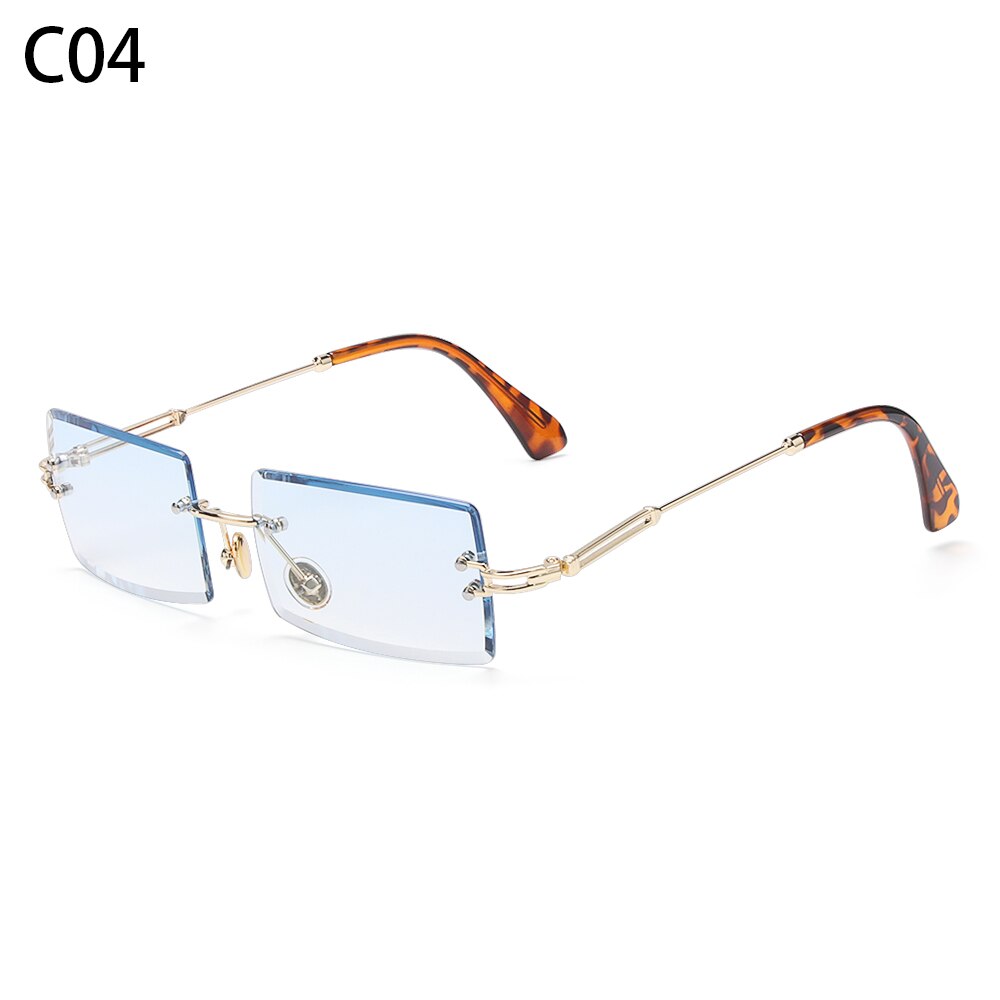Tinted Lens Glasses Frameless Rectangular Sunglasses Men Women Rimless Outdoor Metal UV 400 Eyewear: C04