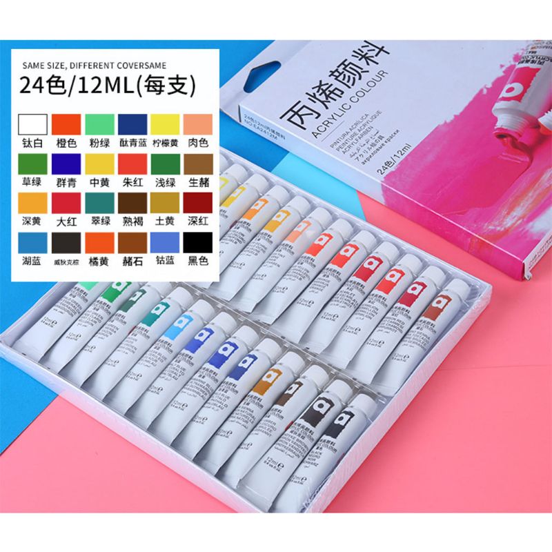 12/24 Colors Acrylic Paints Brush Set 12ml Tubes Artist Drawing Painting Pigment Hand Painted Wall Paint DIY