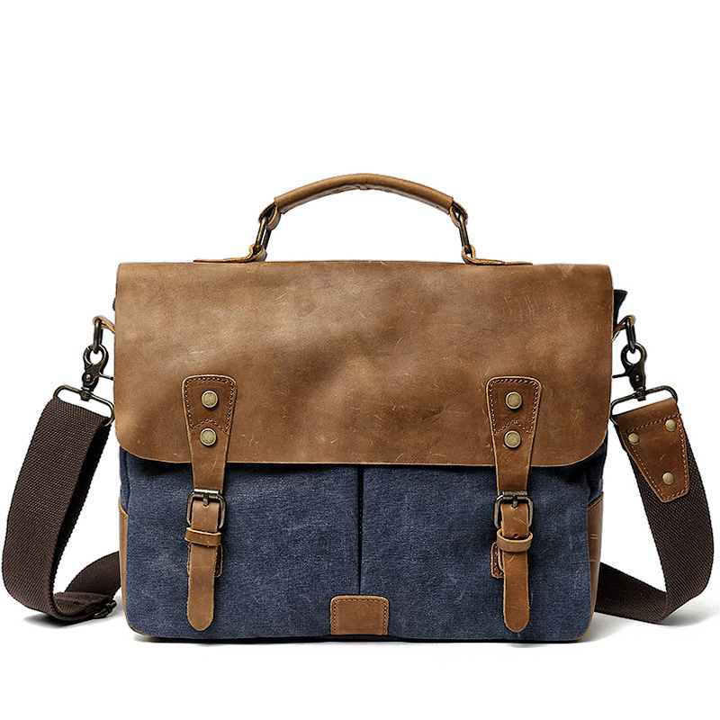 Muchuan heren messenger bags, canvas schoudertas, handtas, crazy horse leren aktetas, retro kantoortas, handgemaakte tassen voor mannen