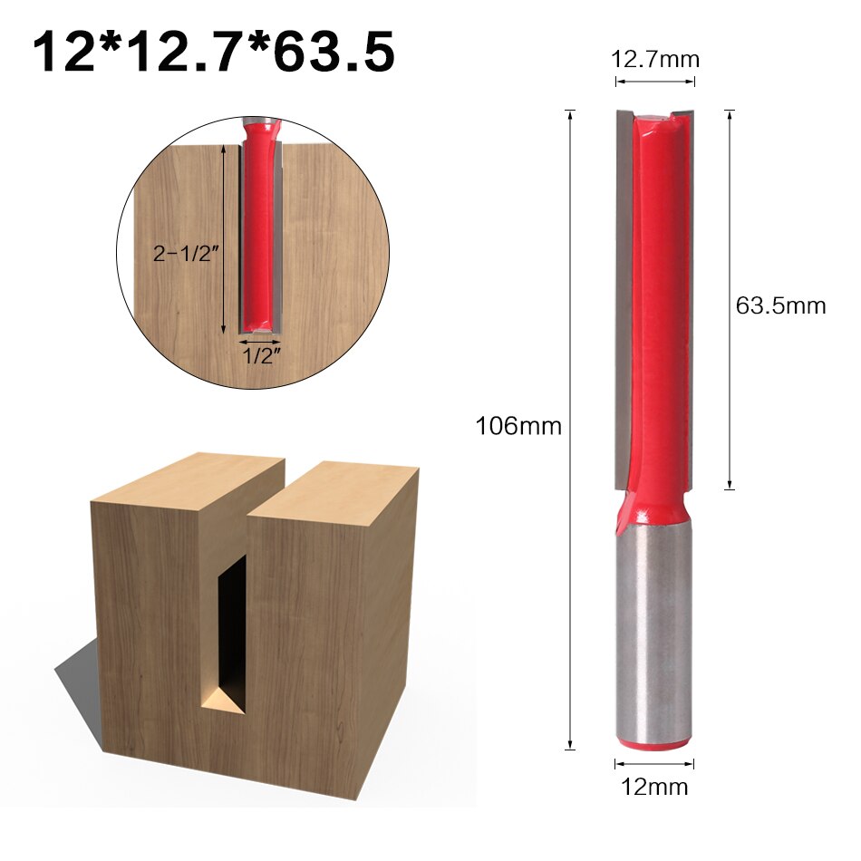 1 pc Straight/Dado Router Bit 1/2" Dia. X 2-1/2" Length - 12mm Shank Woodworking cutter Wood Cutting Tool: 12X12.7X63.5