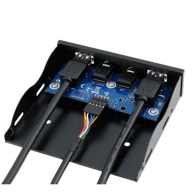 Divisor de concentrador USB 3,0 de 2 puertos, Audio HD, conector para auriculares de 3,5mm, interfaz de micrófono, adaptador de soporte de Panel frontal para PC, Bay de disquete de 20 pines y 3,5"