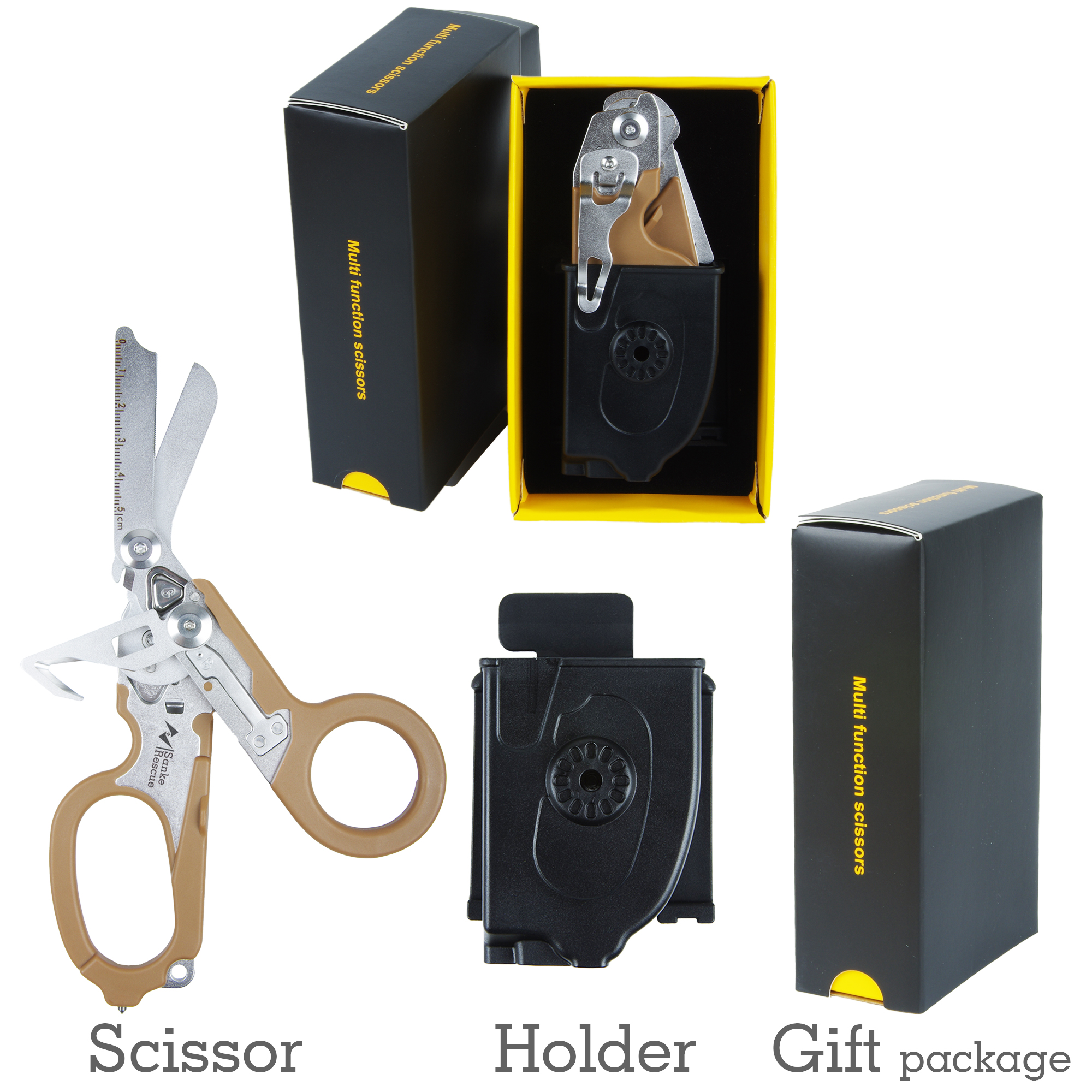 Sanke Rescue Trauma-Schere, Notfallschere, Werkzeug, faltbare Trauma-Schere aus Edelstahl mit Gurtschneider und Glasbrecher: orange