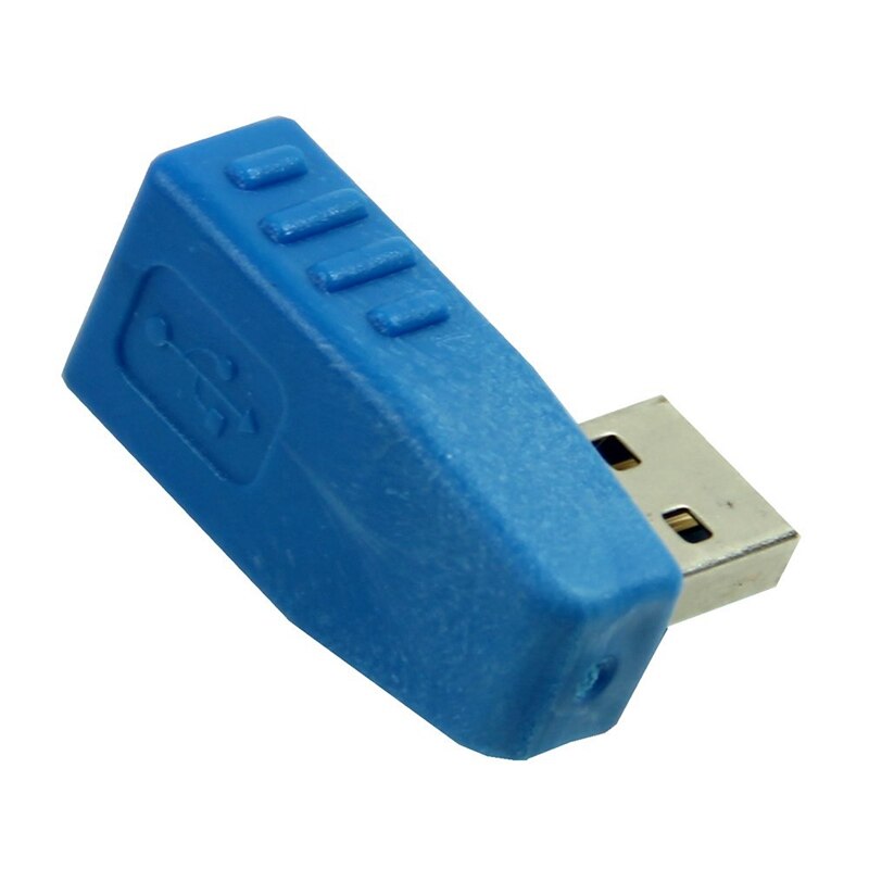 Blue Vertical Left Angled 90 Degree USB 3.0 Male To A Female Adapter Converter