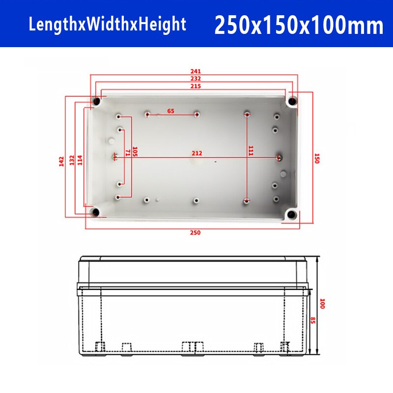 IP67 Waterproof Plastic Enclosure Box Electronic ABS Material Outdoor Junction Box Electrical Project Instrument Case DIY: 250x150x100mm