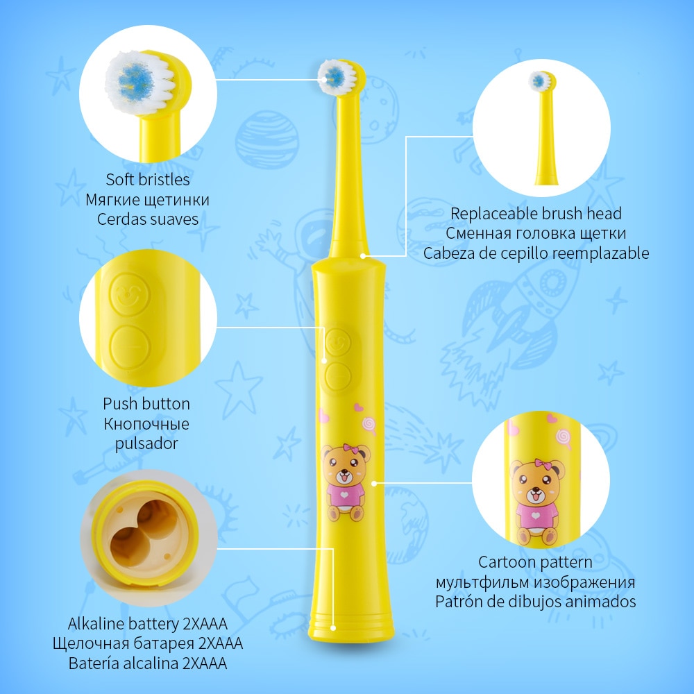 HERE-MEGA Roterende Elektrische Tandenborstel Kind Batterij Opladen Tandenborstel Dupont Borstel Hoofd Veilig Gezonde 2 Reiniging Modes