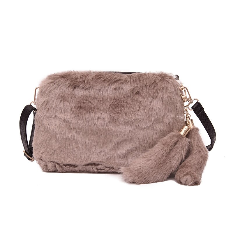 Weiche Warme Pelz Tasche Schulter Tasche Weibliche Leopard Weiblichen Beutel Große Plüsch Winter Handtasche Winter Umhängetasche: Khaki