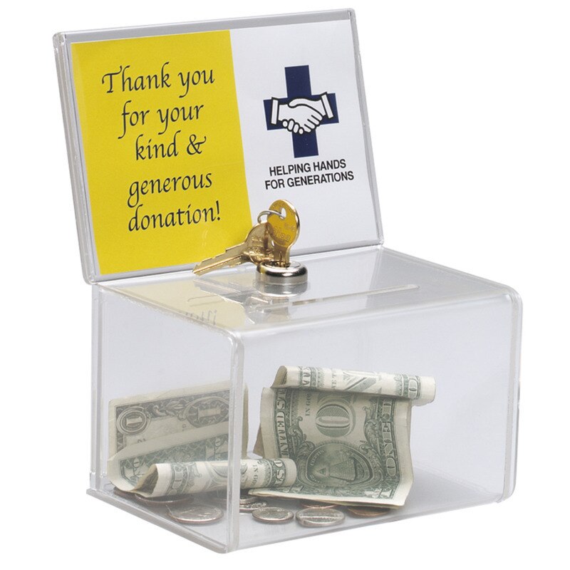 Acryl spende sammlung box, plexiglas velgørenhed fundraising box mit keylock für kirche, nicht-profitable gruppe, velgørenhed