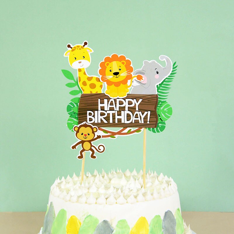 Wilde Jungle Party Cake Topper Cartoon Dier Cake Vlag Jungle Safari Verjaardag Cake Decor Baby Shower Kinderen Bos Partij Decor: L03