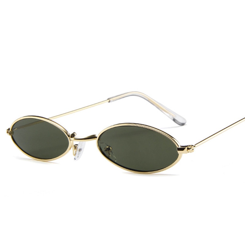 Små ovale solbriller til mænd mandlig retro metalramme gul rød vintage små runde solbriller til kvinder: Grøn