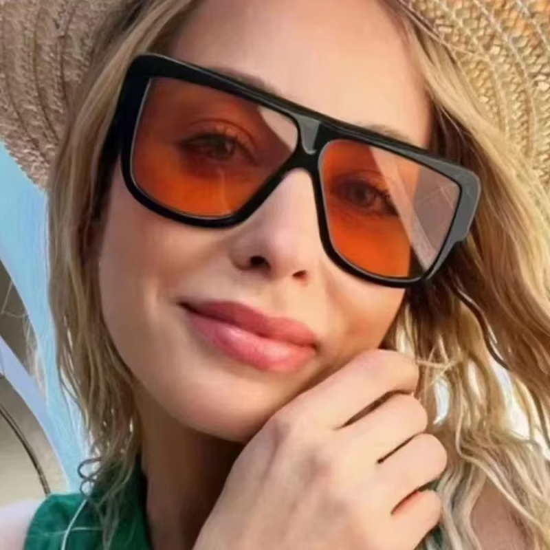 Trendy overdimensionerede firkantede solbriller til kvinder og mænd retro graduerede sorte orange nuancer  uv400 unikke briller med ét stykke glas