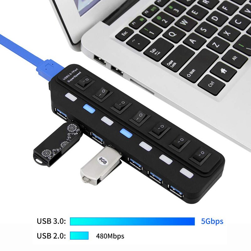 USB HUB 3.0 4 7 Poorten met Schakelaar LED Meerdere USB Splitter US/EU/AU/UK power Adapter voor Laptop PC Computer Accessoires