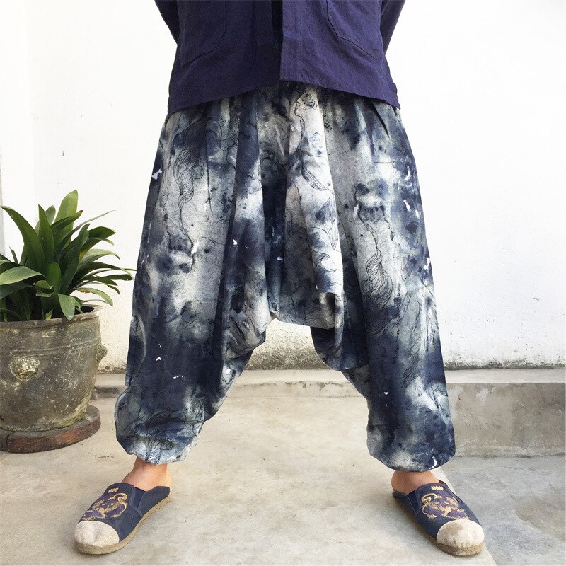Pantalones Harem para hombre, ropa estilo japonés, holgados de algodón y lino, Hip Hop, pantalones cruzados informales, Punk: 02