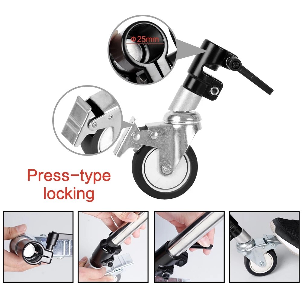 3Pcs C-Stand Swivel Caster Wheel Set,25MM Diameter For Photography Century Foldable Light Stand Tripod Magic Leg