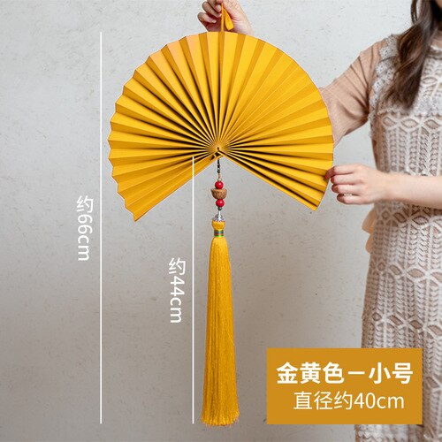 Chinese Style Folding Fan Wall Hanging Craft Fan Hanging Fan Living Room Decoration Wall Decoration Pendant: Yellow Diameter 40cm